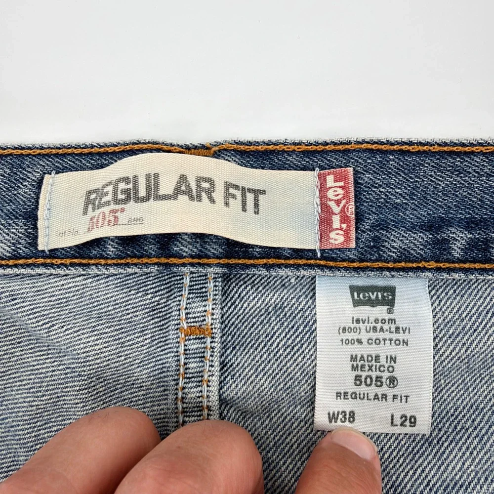 Levi's 505 Regular Fit Distressed Jeans Vintage Workwear 38x29 Medium Wash Blue